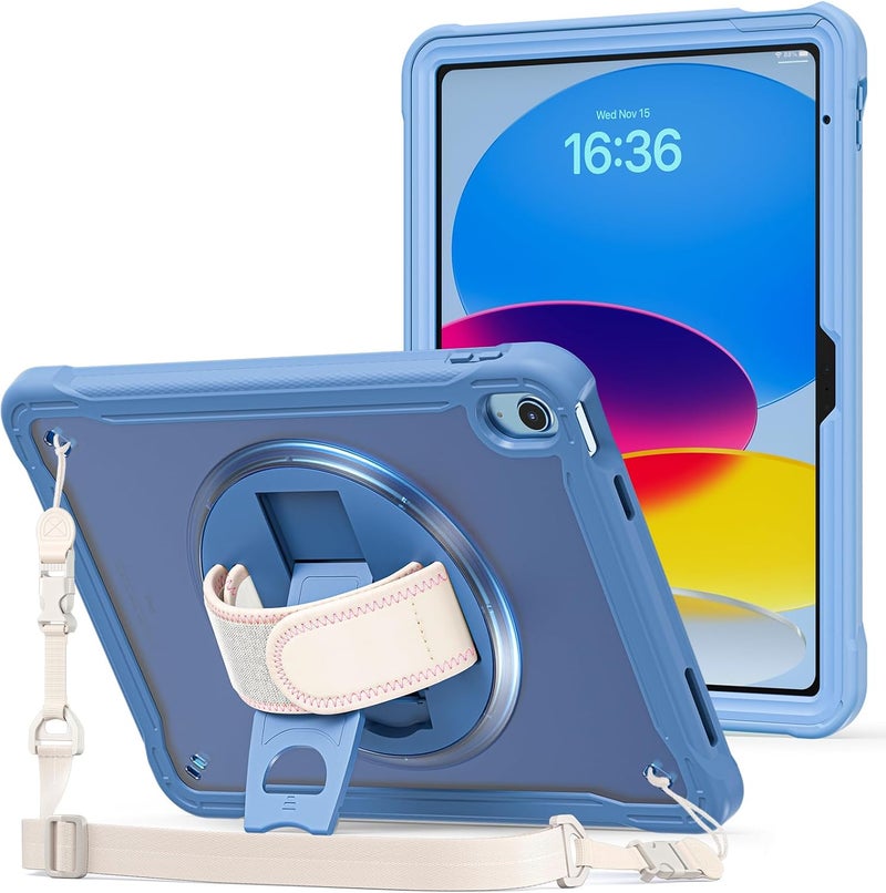 Procases For Ipad 11Th Generation A16 2025/Ipad 10Th Generation Case 10.9 Inch 2022, Heavy Duty Shockproof Rugged Cover With Hand Strap 360 Degree Rotatable Kickstand Protective For Ipad 11/10 -Navy - Image 1