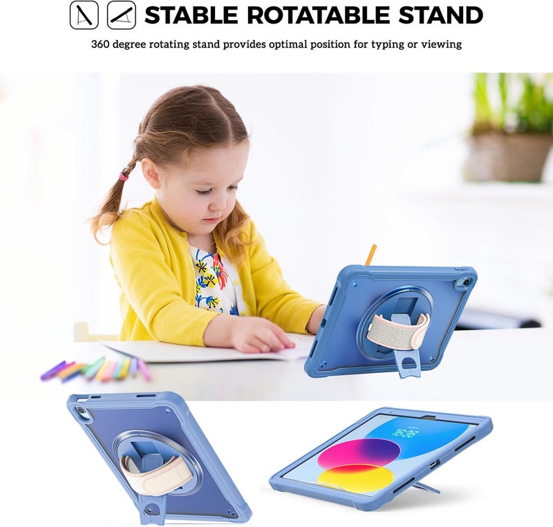 Procases For Ipad 11Th Generation A16 2025/Ipad 10Th Generation Case 10.9 Inch 2022, Heavy Duty Shockproof Rugged Cover With Hand Strap 360 Degree Rotatable Kickstand Protective For Ipad 11/10 -Navy - Image 5