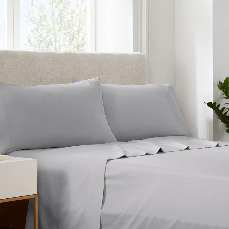 Serta Simply Clean Super Soft Hypoallergenic Stain Resistant Deep Pocket 3 Pieces Solid Bed Sheet Set, Twin XL, Silver Grey - Image 1