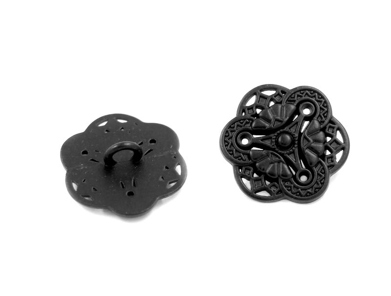 Bezelry 12 Pieces Gothic Flower Art Metal Shank Buttons 18mm (11/16 inch) (Matte Black) - Image 3