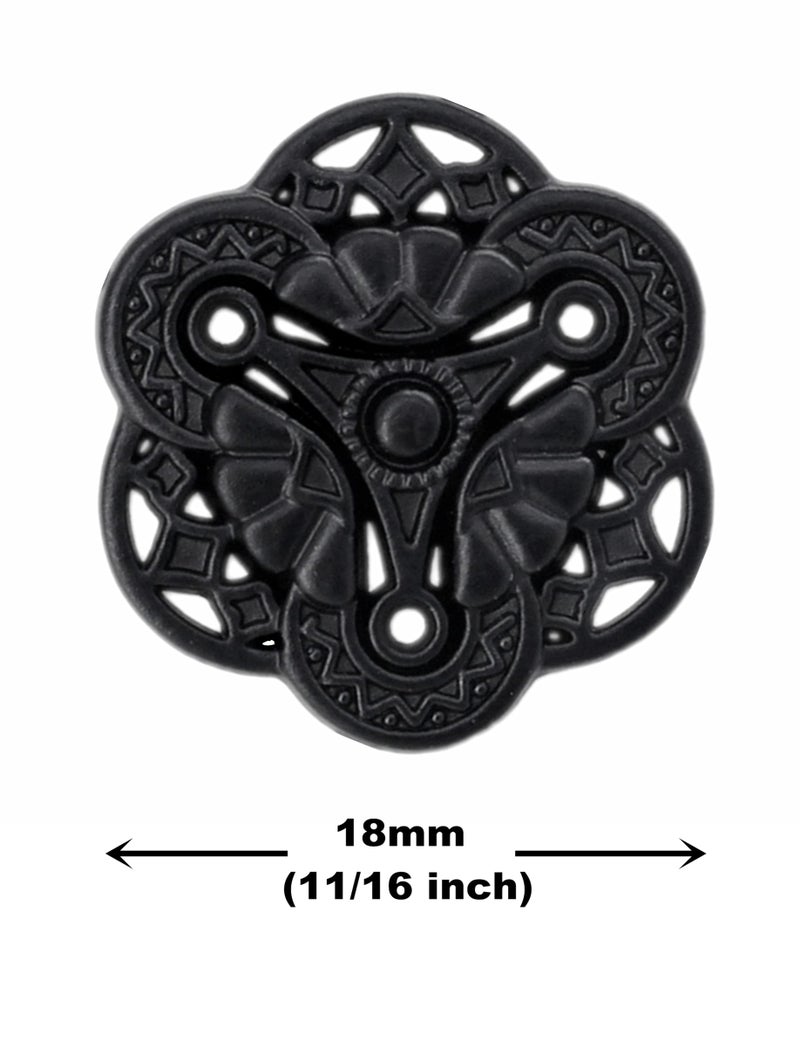 Bezelry 12 Pieces Gothic Flower Art Metal Shank Buttons 18mm (11/16 inch) (Matte Black) - Image 2