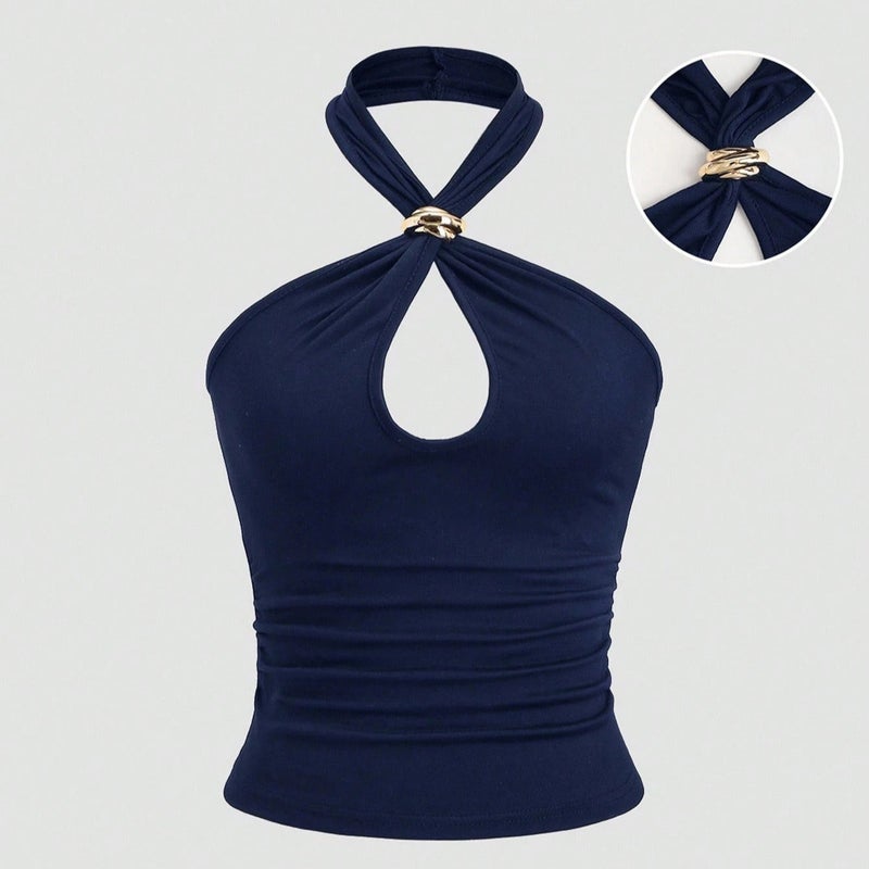 Gold Ring Halter Neck Camisole Top - Image 1
