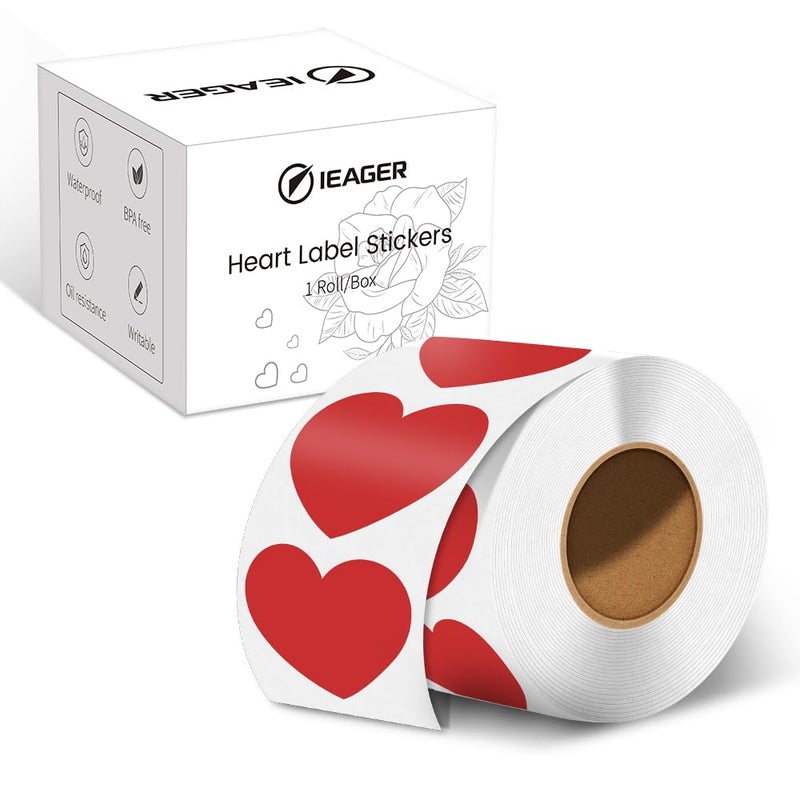iEager Heart Shaped Thermal Stickers, 2 Inch Printable Stickers, Self-Adhesive Labels Roll for Decor, Home Storage, Thanks Card, Gift Box, Custom Logo Design - 500 Labels, Red - Image 1