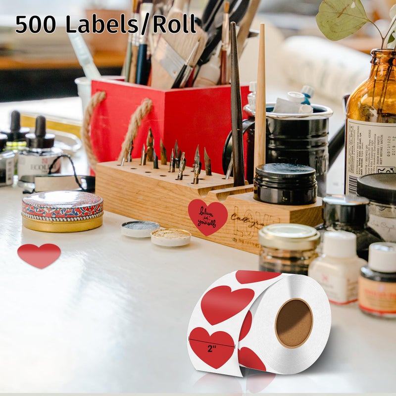 iEager Heart Shaped Thermal Stickers, 2 Inch Printable Stickers, Self-Adhesive Labels Roll for Decor, Home Storage, Thanks Card, Gift Box, Custom Logo Design - 500 Labels, Red - Image 3