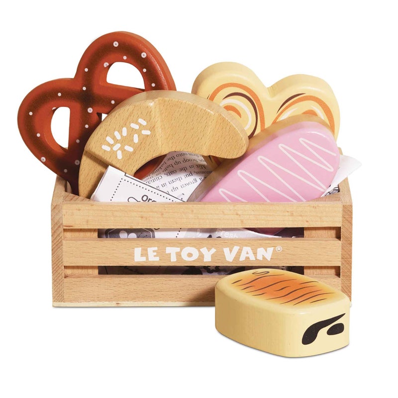 Le Toy Van - Educational Wooden Honeybee Market Baker's Basket Crate | Wood Play Food | Supermarket Pretend Play Shop Food - Image 1