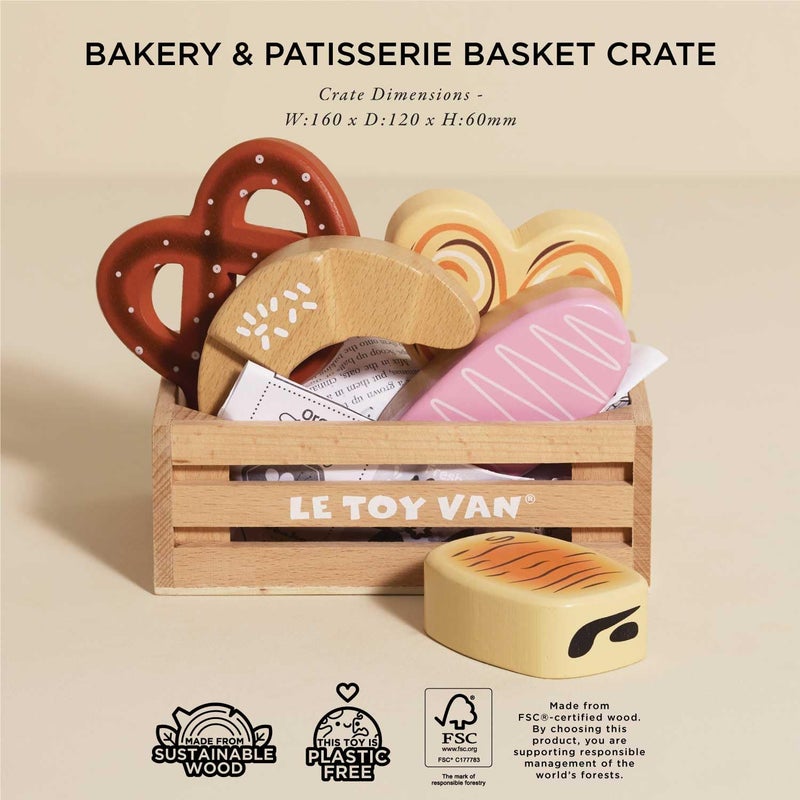 Le Toy Van - Educational Wooden Honeybee Market Baker's Basket Crate | Wood Play Food | Supermarket Pretend Play Shop Food - Image 3