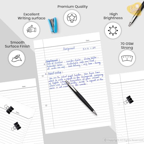 Lakeer A4 Ruled White Project Sheets Loose Leaf Filler Paper, 200 Sheet, 11.3 x 8.7 Inch, (Single Side Ruled), for Art & Craft, Project, Presentation, Etc, - Image 5