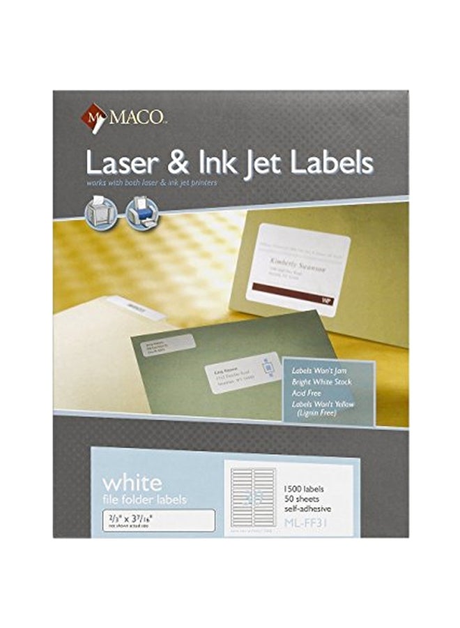 MACO Laser/Ink Jet White File Folder Labels, 2/3" x 3-7/16", 30 per Sheet, 1500 per Box (ML-FF31) - Image 1