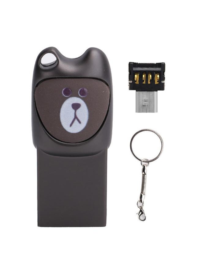 Thoraya Metal cartoon USB flash drive with mobile phone Android adapter Creative USB flash drive two-in-one bidding gift USB flash drive bear cool gray 64GB  - Image 1