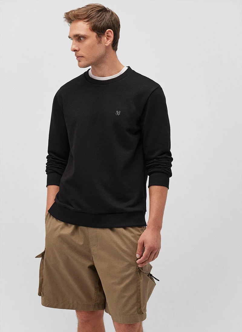 مافي Crew Neck Black Basic Sweatshirt