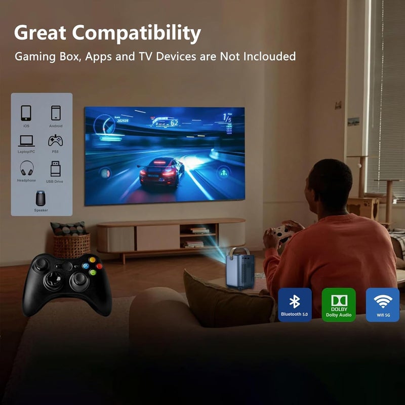 تدوو مشغل فيديو صغير للسينما المنزلية، دقة 1080P HD، يدعم تقنيات 5G وWiFi وBluetooth، مناسب لمشاهدة الأفلام في الهواء الطلق أو للاستخدام في المكتب أو التدريس، يدعم تقنية 4K، يعمل مع أنظمة تشغيل Android TV 10.0، بشاشة حجمها 200 بوصة، متوافق مع أنظمة iOS وAndroid. - Image 3