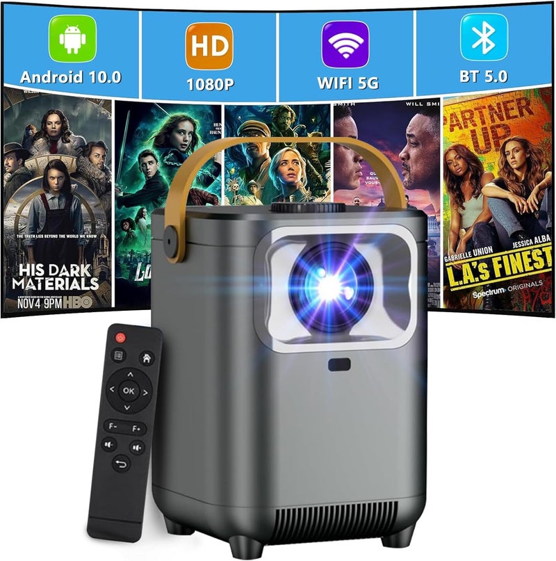 تدوو مشغل فيديو صغير للسينما المنزلية، دقة 1080P HD، يدعم تقنيات 5G وWiFi وBluetooth، مناسب لمشاهدة الأفلام في الهواء الطلق أو للاستخدام في المكتب أو التدريس، يدعم تقنية 4K، يعمل مع أنظمة تشغيل Android TV 10.0، بشاشة حجمها 200 بوصة، متوافق مع أنظمة iOS وAndroid. - Image 1