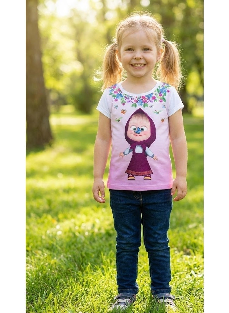 ماشا أند ذا بير ماشا آند ذا بير بنات تي شيرت قصير الأكمام100%قطن - Image 3