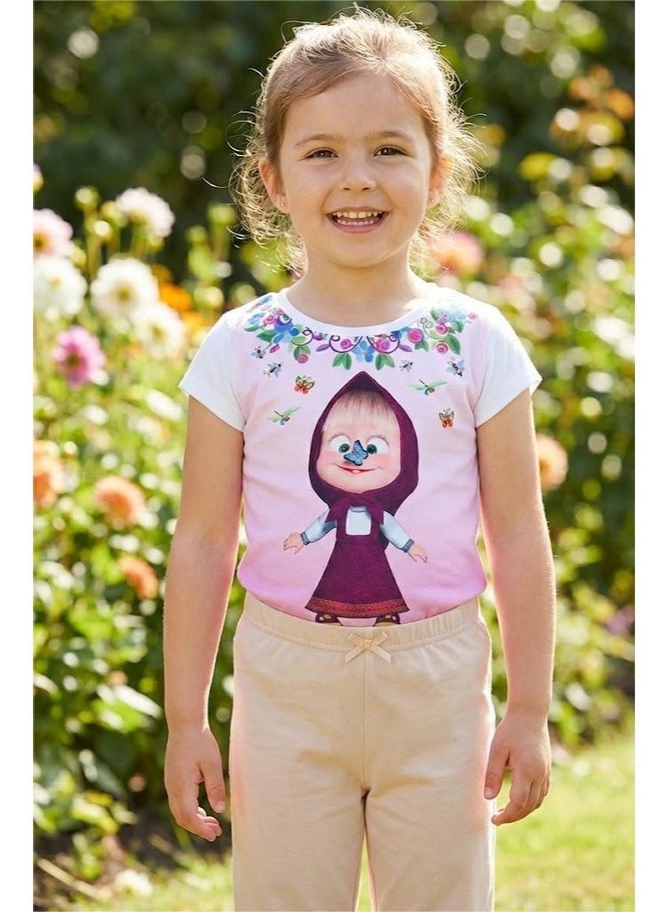 ماشا أند ذا بير ماشا آند ذا بير بنات تي شيرت قصير الأكمام100%قطن - Image 2