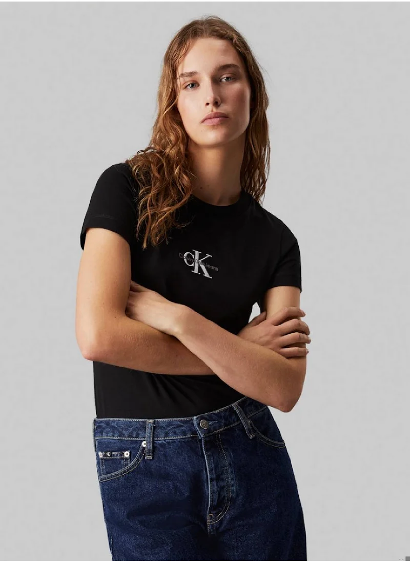 Calvin Klein Jeans Women's Slim Monogram T-Shirt - Cotton jersey, Black