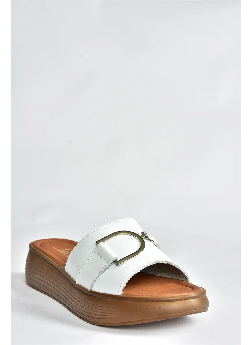 Fox Shoes White Genuine Leather High-Sole Daily Women's Slippers P291049403