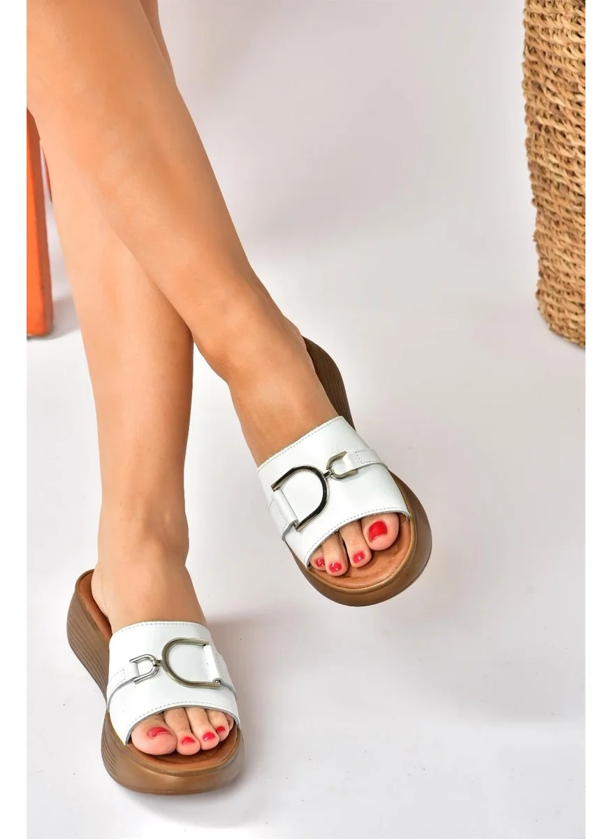 Fox Shoes White Genuine Leather High-Sole Daily Women's Slippers P291049403