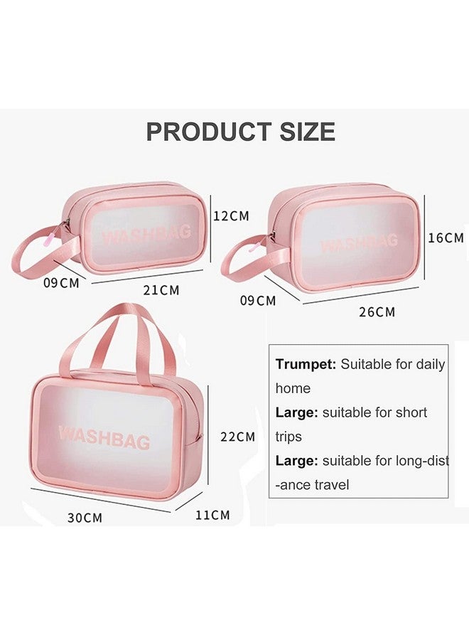KROYWEN Multi-Functional Makeup Pouch for Women | Waterproof PVC Cosmetic Bags for Girls | Toiletry Storage Wash Bag | Travel Organizer for Bath Accessories & Grooming Kit, Set of 3 Pouches (Pink) - Image 2
