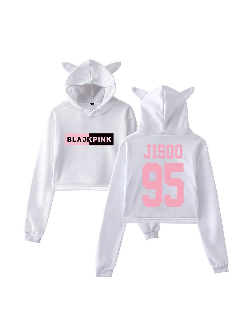 BLACKPINK Girl Group Cat Ears Short Hoodie Autumn And Winter Women's Casual Loose And Fleece Hoodie  - Image 1