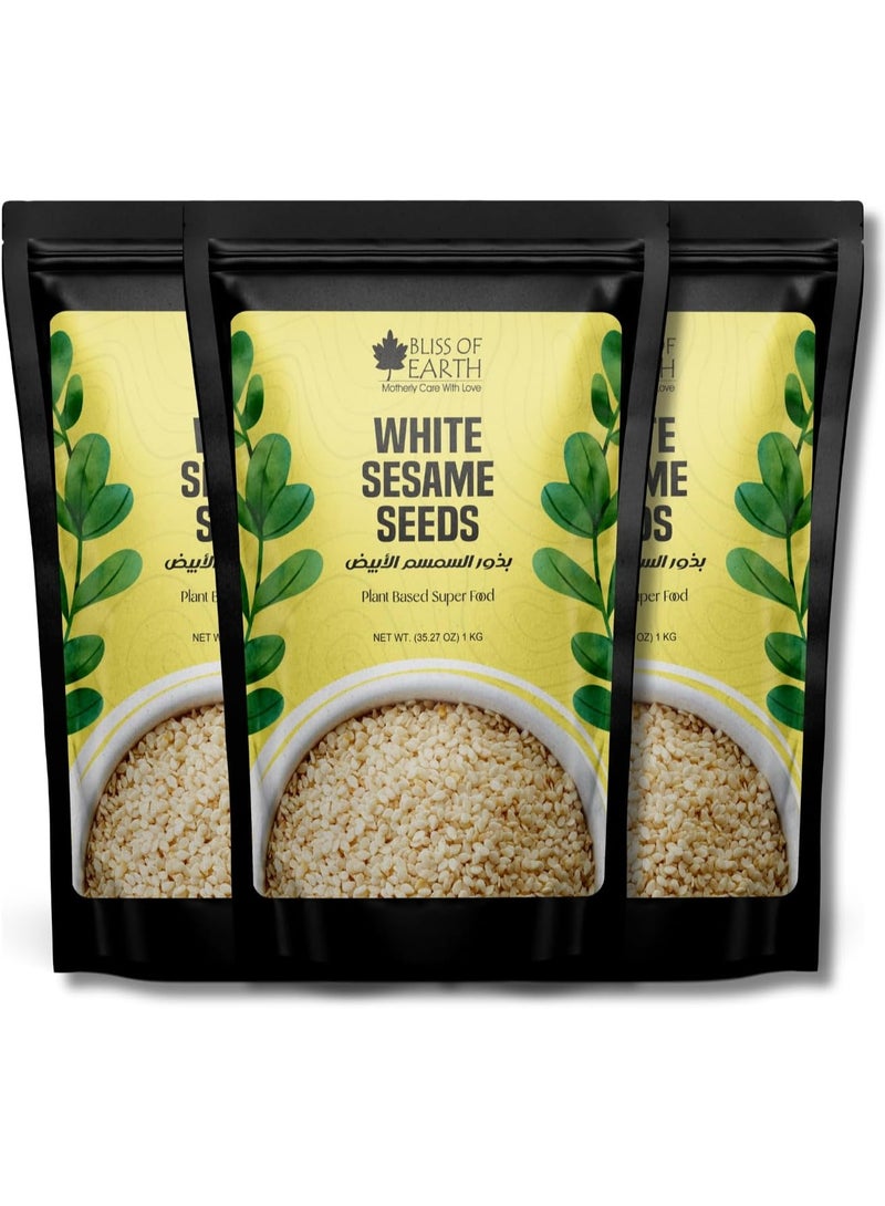 BLISS OF EARTH White Sesame Seeds 1Kg For Eating & Baking, Sesame Dressing, Cooking Raw Til Seeds, Hydrates & Nourishes and Adds Shine and Luster (Pack of 3)  - Image 1