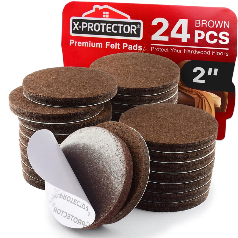 XPROTECTOR Felt Furniture Pads 24 PCS 2 Felt Pads Floor Protectors Chair Felt Pads Felt Pads for Furniture Feet Furniture Pads for Hardwood Floors Protect Your Floors Brown Round