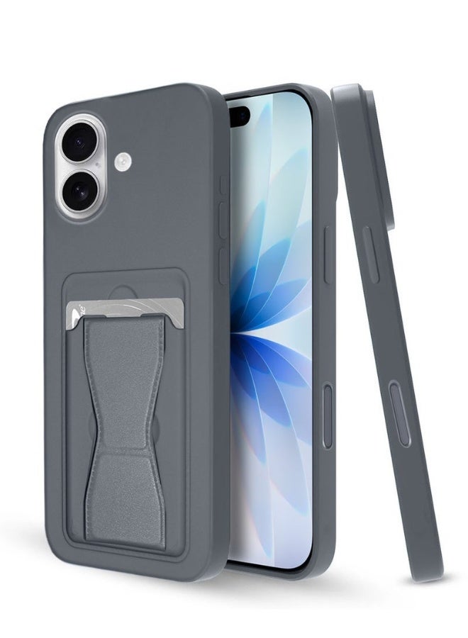 Mlbose iPhone 17 5G 2025 Silicone TPU Case with Card Holder & Hand Grip | Slim Shockproof Wallet Cover with Kickstand Function & Secure Grip Strap (MCHPSN) - Dark Grey - Image 1
