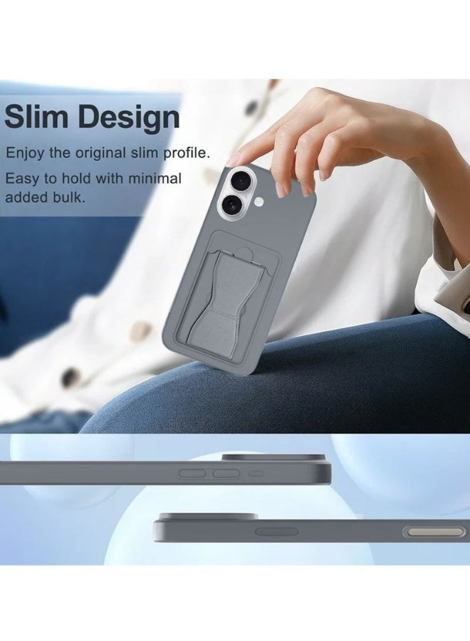 Mlbose iPhone 17 5G 2025 Silicone TPU Case with Card Holder & Hand Grip | Slim Shockproof Wallet Cover with Kickstand Function & Secure Grip Strap (MCHPSN) - Dark Grey - Image 4
