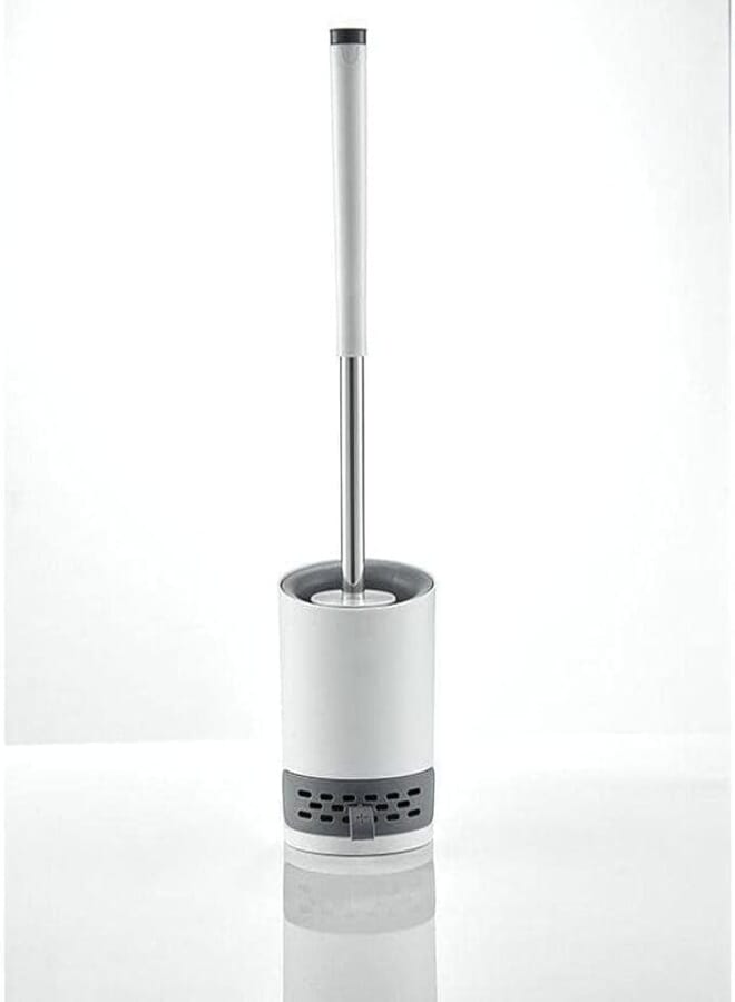 FORERA Silicone Toilet Brush with Stainless Steel Handle and Freshening Disc Bathroom Wall Mount Holder with Drainage Storage Tray for Deep Cleaning and Odor Control