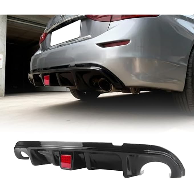 Femibon Rear Diffuser W/LED Brake Light Compatible with Infiniti Q50 2014 2015 2016 2017,Rear Bumper Lower Lip Splitter Exterior Accessories (Gloss Black) - Image 1
