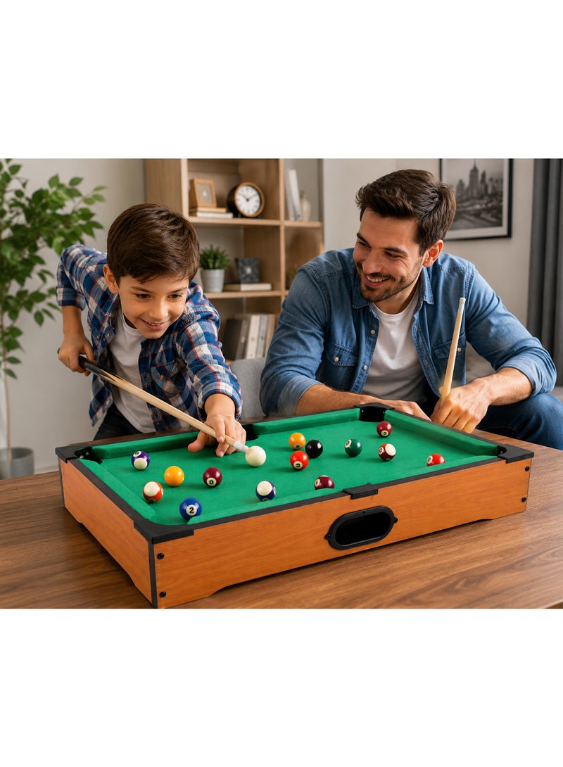 Lifetop Mini Pool Table Game Set with 2 Cues, Balls, Triangle Rack & Accessories | 51 x 31 x 9 cm | Wooden Tabletop Billiards Game - Image 2