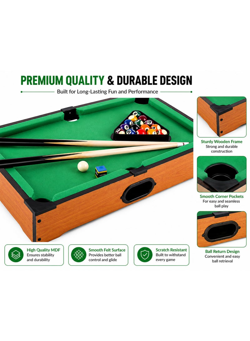 Lifetop Mini Pool Table Game Set with 2 Cues, Balls, Triangle Rack & Accessories | 51 x 31 x 9 cm | Wooden Tabletop Billiards Game - Image 4