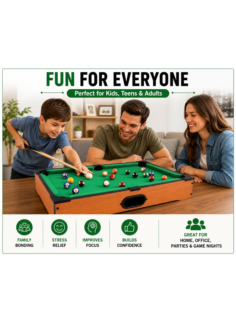 Lifetop Mini Pool Table Game Set with 2 Cues, Balls, Triangle Rack & Accessories | 51 x 31 x 9 cm | Wooden Tabletop Billiards Game - Image 5