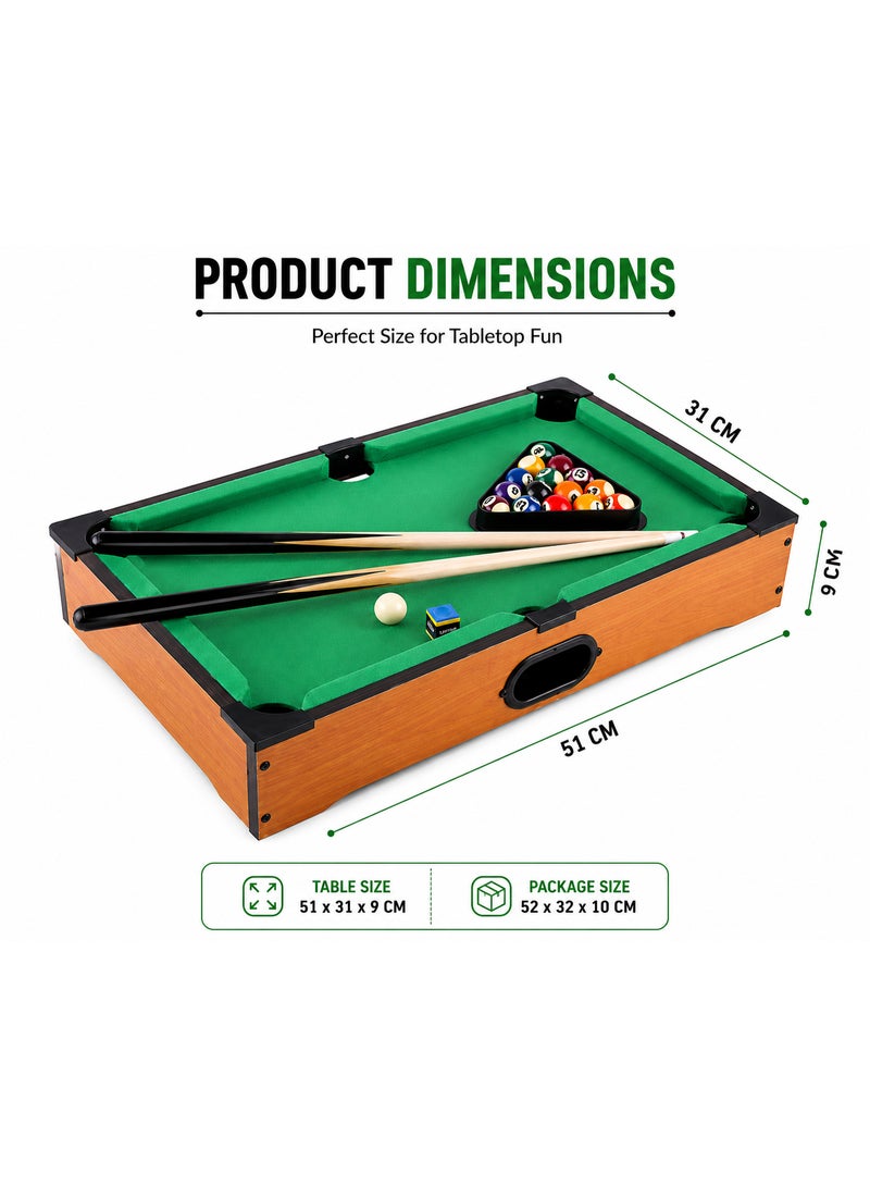 Lifetop Mini Pool Table Game Set with 2 Cues, Balls, Triangle Rack & Accessories | 51 x 31 x 9 cm | Wooden Tabletop Billiards Game - Image 3