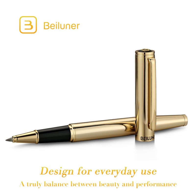 BEILUNER Luxury Gold Rollerball Pen, Stunning Pens with 24K Gold Finish, Noble and Elegant Designs,Schneider Ink Refill, Fancy Gift Set for Men & Women, Executive Writing, Office, Nice Graduation Gift - Image 3