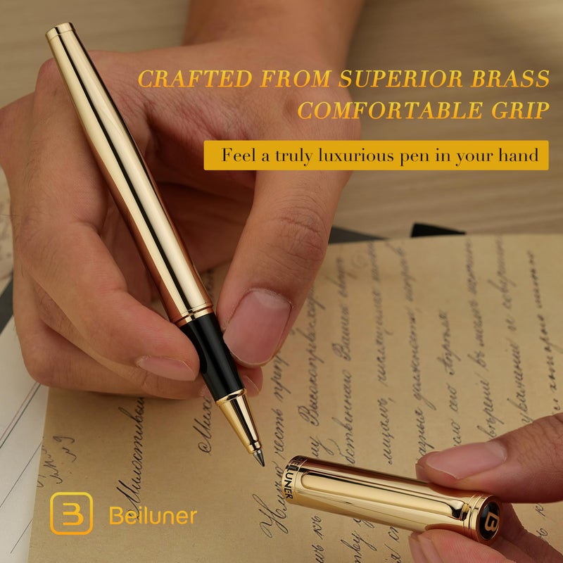 BEILUNER Luxury Gold Rollerball Pen, Stunning Pens with 24K Gold Finish, Noble and Elegant Designs,Schneider Ink Refill, Fancy Gift Set for Men & Women, Executive Writing, Office, Nice Graduation Gift - Image 4