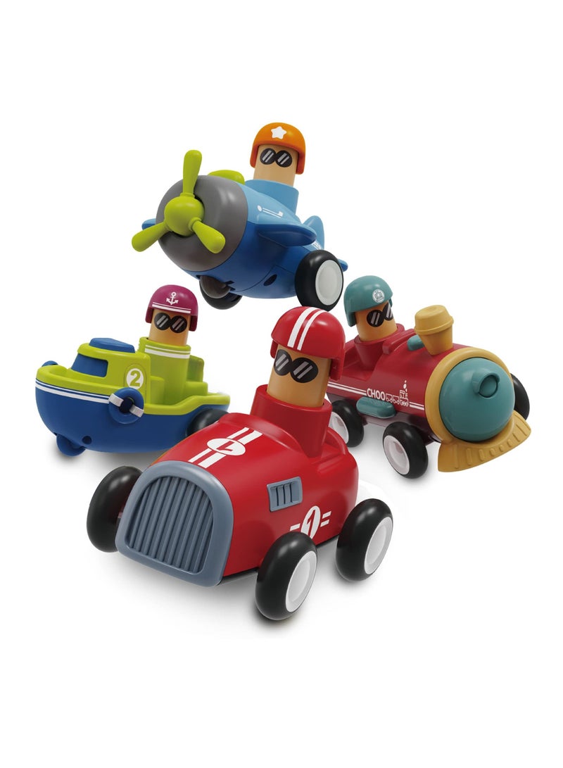 KASTWAVE Toy Cars, KASTWAVE Push and Go Play Set Friction Powered Car Pull Back Vehicles Transport Tools Gifts for Babies Toddlers Kids Boys Girls Age 3+ Years Old (Including Car Airplane Boat Train) - Image 1