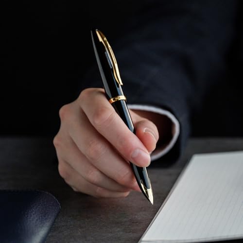 Waterman Carène Black Sea Fountain Pen High-Gloss Black & 23k Gold Clip Medium Nib with Blue Ink Cartridge Gift Box - Image 2