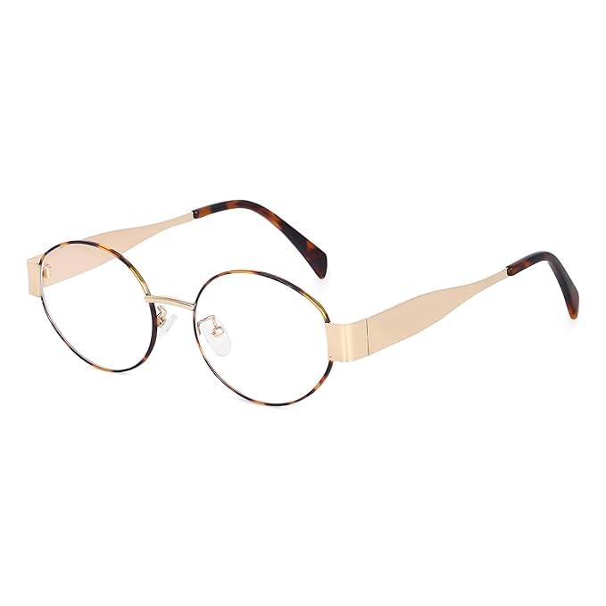 IFLASH Fashion Oval Blue Light Blocker Glasses for Women Men Fashion Retro Eyewear Computer Eyeglasses Non-Prescription (LEPORD BROWN, MEDIUM) - Image 3