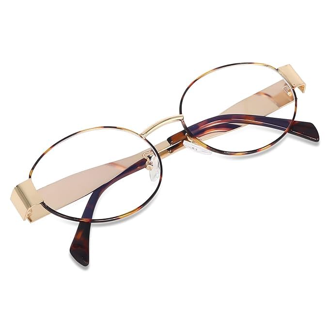 IFLASH Fashion Oval Blue Light Blocker Glasses for Women Men Fashion Retro Eyewear Computer Eyeglasses Non-Prescription (LEPORD BROWN, MEDIUM) - Image 1