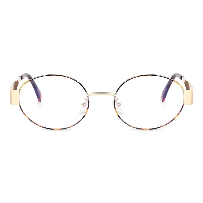 IFLASH Fashion Oval Blue Light Blocker Glasses for Women Men Fashion Retro Eyewear Computer Eyeglasses Non-Prescription (LEPORD BROWN, MEDIUM) - Image 2