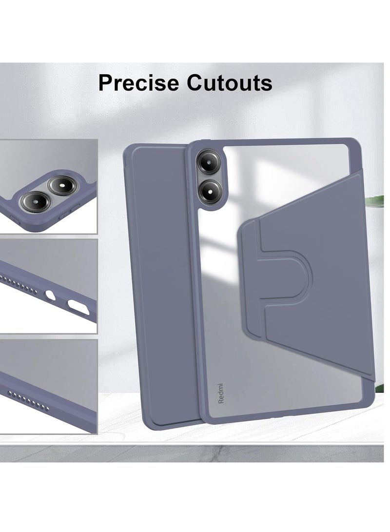 Protective Case for Xiaomi Redmi Pad Pro/Xiaomi Poco Pad 2024 12.1 Inch Tablet - 360 Degree Rotating Protective Stand Transparent Back Cover Case (Purple) - Image 4