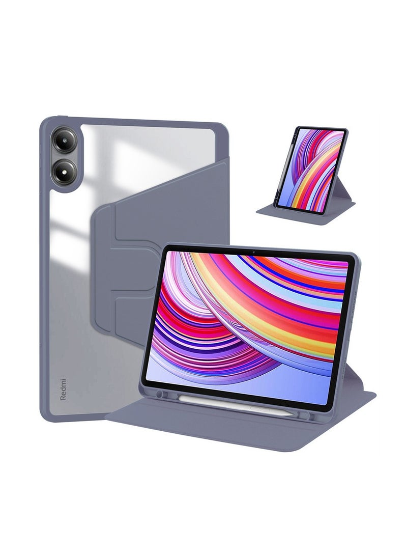 Protective Case for Xiaomi Redmi Pad Pro/Xiaomi Poco Pad 2024 12.1 Inch Tablet - 360 Degree Rotating Protective Stand Transparent Back Cover Case (Purple) - Image 1