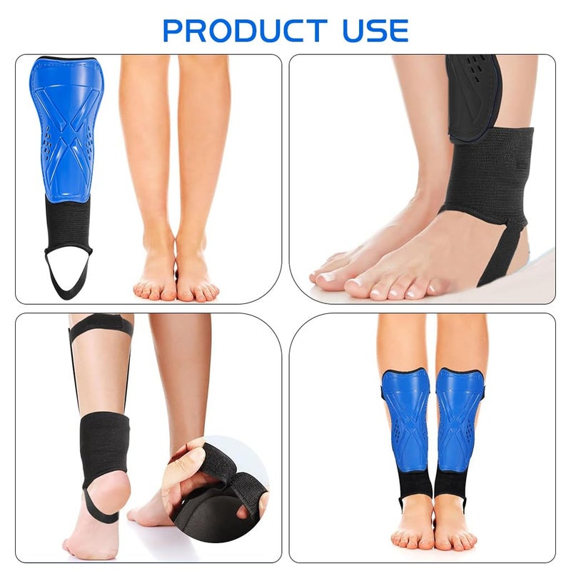 Proberos ® Football Shin Guard for Kids, Sport Guards with Ankle Support EVA Cushioning Liner Football Adjustable Hook and Loop Closure Light Weight & Breathable Design for Football, Rugby, Blue - Image 4