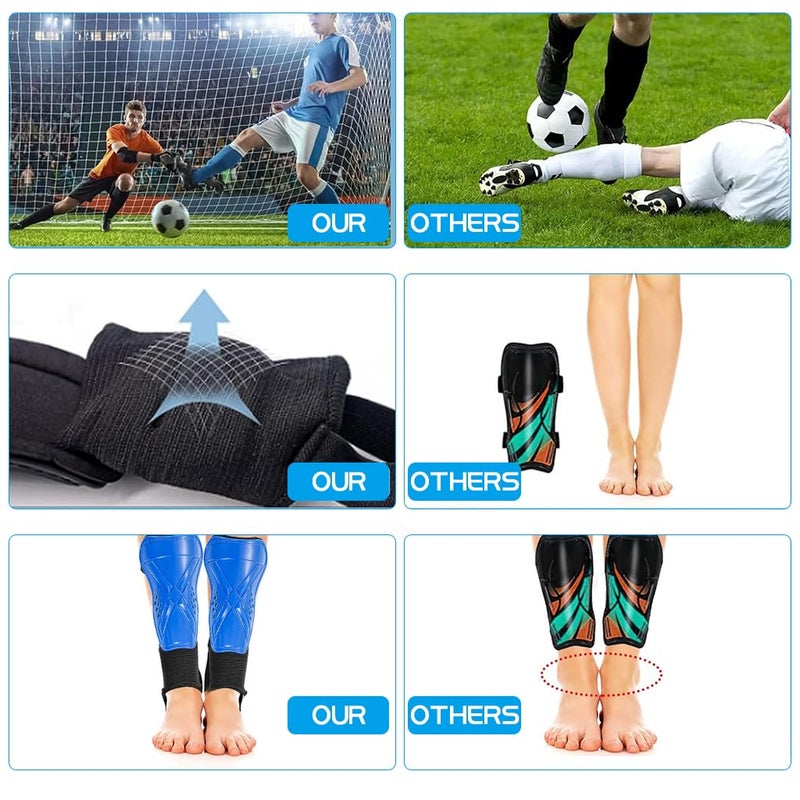Proberos ® Football Shin Guard for Kids, Sport Guards with Ankle Support EVA Cushioning Liner Football Adjustable Hook and Loop Closure Light Weight & Breathable Design for Football, Rugby, Blue - Image 5