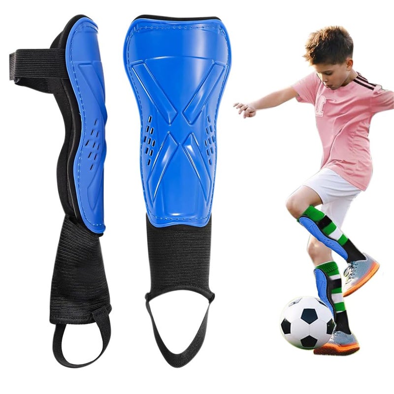 Proberos ® Football Shin Guard for Kids, Sport Guards with Ankle Support EVA Cushioning Liner Football Adjustable Hook and Loop Closure Light Weight & Breathable Design for Football, Rugby, Blue - Image 1