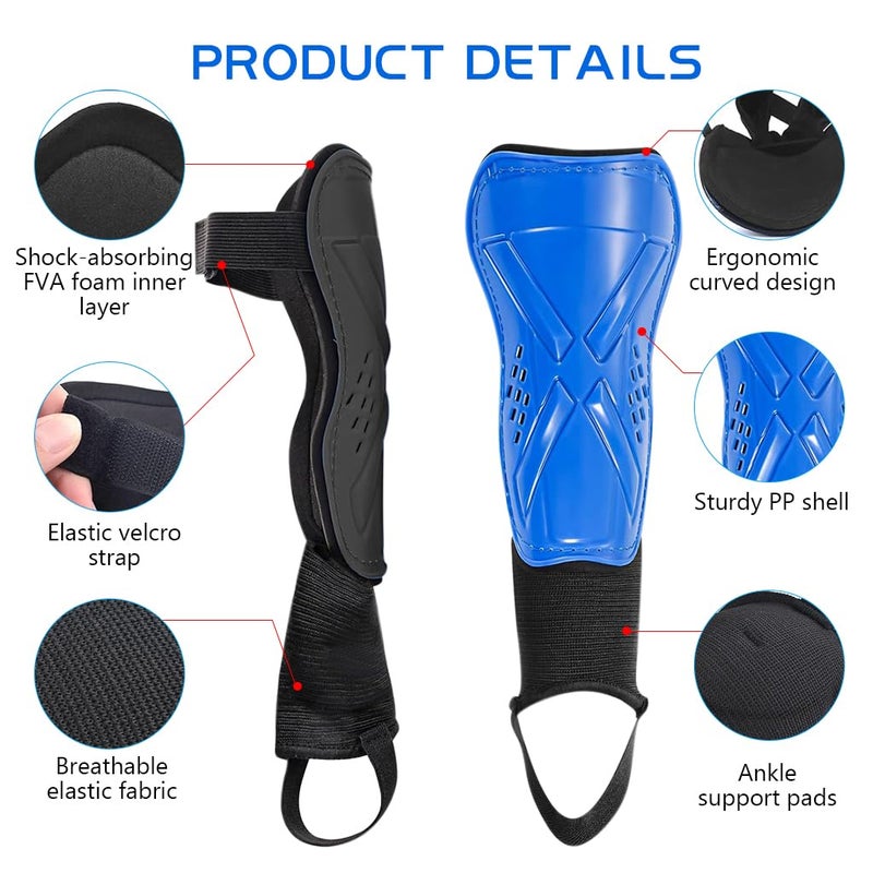 Proberos ® Football Shin Guard for Kids, Sport Guards with Ankle Support EVA Cushioning Liner Football Adjustable Hook and Loop Closure Light Weight & Breathable Design for Football, Rugby, Blue - Image 3