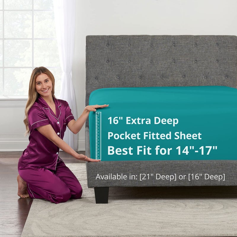 DeaLuxe King Fitted Sheet King Size Fitted Sheet Only Deep Pocket - Real 16  Fitted Bed Sheets Fit Perfectly 14 -18  Deep Mattress & Toppers - Easy Care Lovely Feel - 1 Piece Bottom Fitted Sheet King - Teal - Image 1