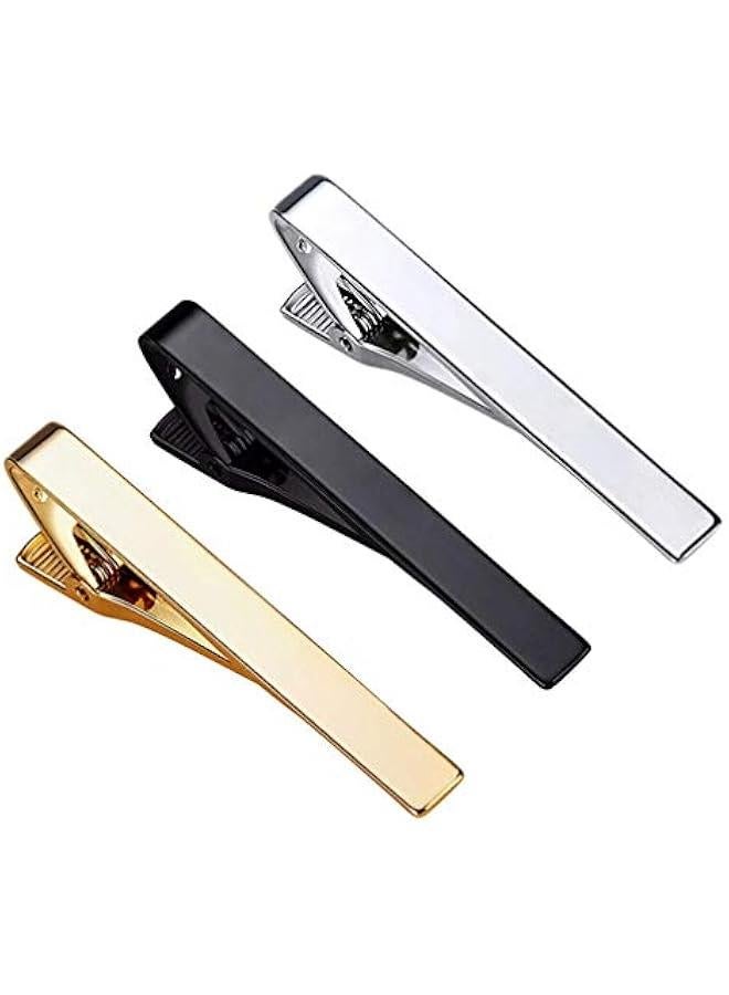 GELESE Tie Clips for Men, 3 Pack Classic Tie Clip Silver Gold Black Necktie Tie Bar Pinch Clips Suitable for Wedding Anniversary Business - Image 1