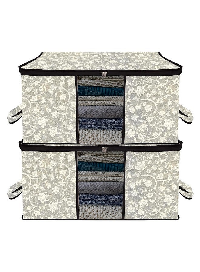 Kuber Industries Underbed Storage Bag | Clothes Storage Organizer | Blanket Cover with Clear Window | Zipper Closure & Handle Cloth Organizer | Flower-Design | Large | Pack of 2 | Black - Image 1