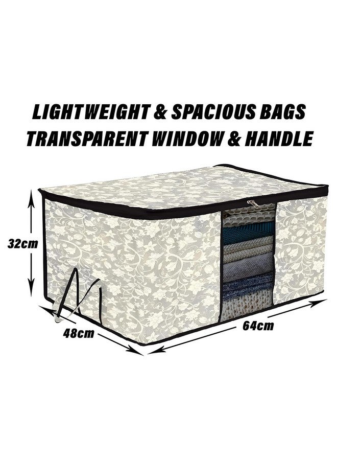 Kuber Industries Underbed Storage Bag | Clothes Storage Organizer | Blanket Cover with Clear Window | Zipper Closure & Handle Cloth Organizer | Flower-Design | Large | Pack of 2 | Black - Image 3